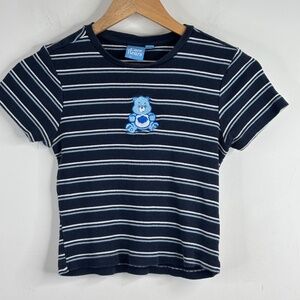 Y2K Care Bears Babydoll Tee Cropped Ribbed Short Sleeve Grumpy Bear 90s Youth L